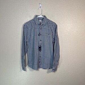 Johnnie O Shirt Mens Small Flannel Button Up Long Sleeve Blue White Check NEW